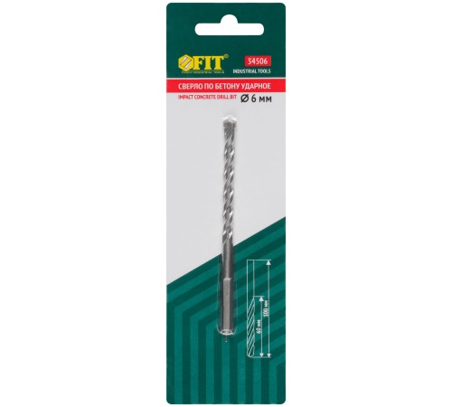 Сверло победитовое ударное, трехгранный хвостовик (для бетона, кирпича)  6х100 мм FIT IT