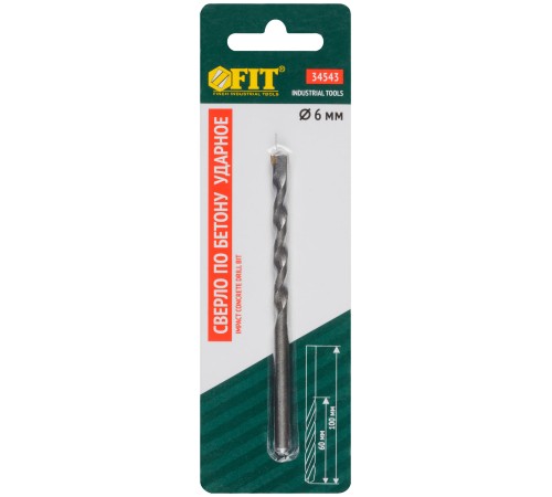 Сверло победитовое ударное, цилиндрический хвостовик (для бетона, кирпича) 6х100 мм FIT IT Сверло победитовое ударное, цилиндрический хвостовик (для бетона, кирпича) 6х100 мм FIT IT