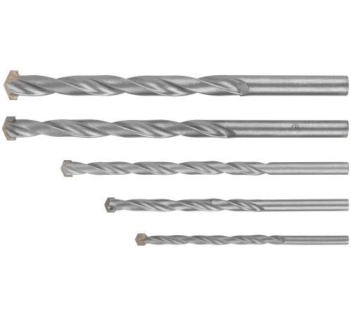 Набор сверл победитовых ударных, цилиндрический хвостовик, 5 шт. (4-5-6-8-10 мм) КУРС