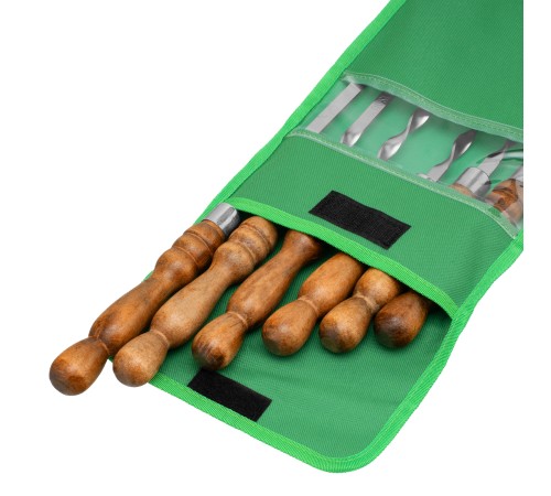 Набор шампуров плоских, 650 мм, с деревянной рукояткой, в чехле, 6 шт., Camping// Palisad