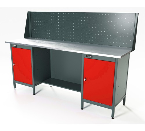 RUNTEC RTS20Z-TS0-TS0-P20-3020 Верстак серии Standart, 2000 мм, оцинк, тумба с дверью + тумба с дверью, экран 500, красный RAL 3020