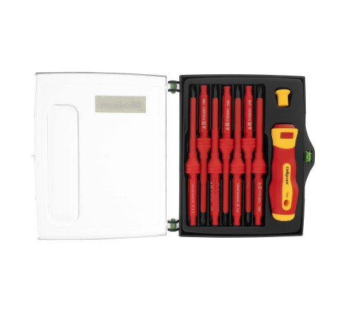 Отвертка со сменными жалами, диэлектрическая до 1000 В, 9 предметов, CrV Сибртех