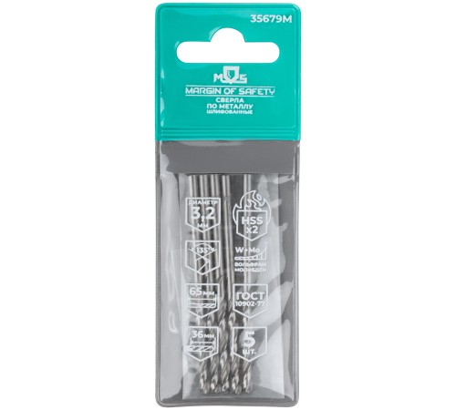 Сверла по металлу HSS шлифованные, угол заточки 135°, 3,2 x 65 мм (5 шт.) MOS Сверла по металлу HSS шлифованные, угол заточки 135°, 3,2 x 65 мм (5 шт.) MOS