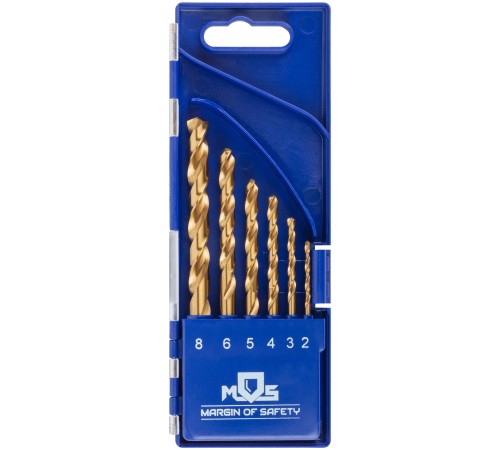 Набор сверл по металлу HSS шлифованные, титановое покрытие, угол заточки 135°, пласт. кейс, 6 шт. (2-3-4-5-6-8 мм) MOS Набор сверл по металлу HSS шлифованные, титановое покрытие, угол заточки 135°, пласт. кейс, 6 шт. (2-3-4-5-6-8 мм) MOS