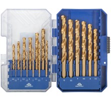 Набор сверл по металлу HSS шлифованные, титановое покрытие, угол заточки 135°, пласт. кейс, 19 шт. (1-10 мм, через 0,5 мм) MOS