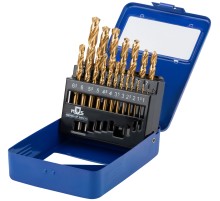Набор сверл по металлу HSS шлифованные, титановое покрытие, угол заточки 135°,  мет.бокс,19 шт. (1-10 мм через 0,5 мм) MOS Набор сверл по металлу HSS шлифованные, титановое покрытие, угол заточки 135°,  мет.бокс,19 шт. (1-10 мм через 0,5 мм) MOS