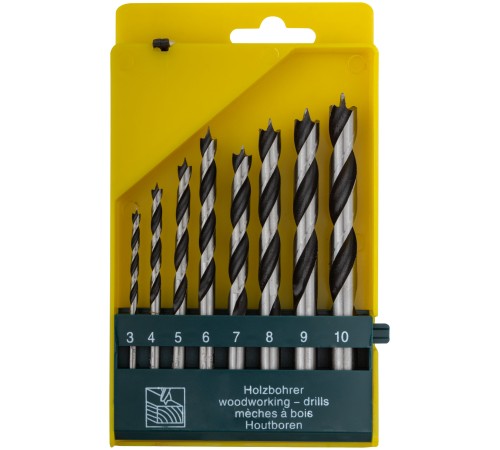 Набор сверл по дереву, CrV Профи, пластиковый бокс, 8 шт. (3-4-5-6-7-8-9-10 мм) FIT HQ