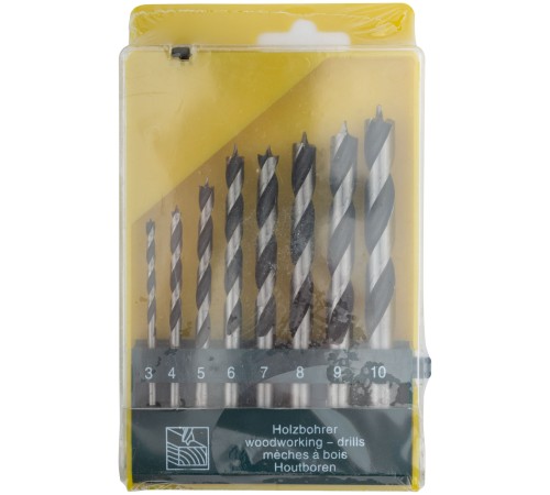 Набор сверл по дереву, CrV Профи, пластиковый бокс, 8 шт. (3-4-5-6-7-8-9-10 мм) FIT HQ