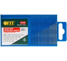 Сверла по металлу HSS полированные "микро" набор 20 шт. (0,3-1,6 мм) FIT IT