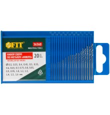 Сверла по металлу HSS полированные "микро" набор 20 шт. (0,3-1,6 мм) FIT IT Сверла по металлу HSS полированные "микро" набор 20 шт. (0,3-1,6 мм) FIT IT