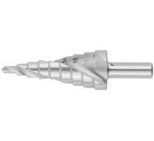 Сверло ступенчатое HSS по металлу, спиральный профиль,  9 ступеней, 4-20 мм КУРС