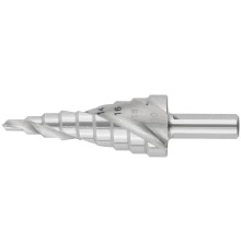 Сверло ступенчатое HSS по металлу, спиральный профиль,  9 ступеней, 4-20 мм КУРС