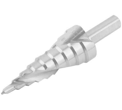 Сверло ступенчатое HSS по металлу, спиральный профиль,  9 ступеней, 4-20 мм КУРС Сверло ступенчатое HSS по металлу, спиральный профиль,  9 ступеней, 4-20 мм КУРС