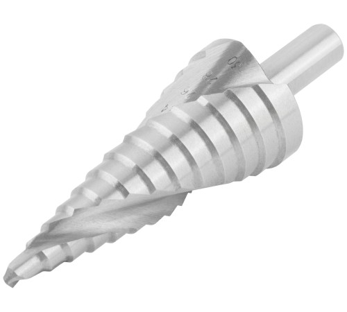 Сверло ступенчатое HSS по металлу, спиральный профиль, 13 ступеней, 6-30 мм КУРС Сверло ступенчатое HSS по металлу, спиральный профиль, 13 ступеней, 6-30 мм КУРС