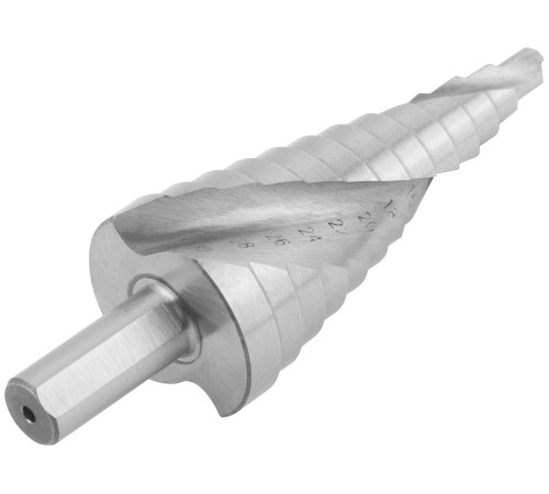 Сверло ступенчатое HSS по металлу, спиральный профиль, 13 ступеней, 6-30 мм КУРС Сверло ступенчатое HSS по металлу, спиральный профиль, 13 ступеней, 6-30 мм КУРС