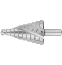 Сверло ступенчатое HSS по металлу, спиральный профиль, 10 ступеней, 9-36 мм КУРС