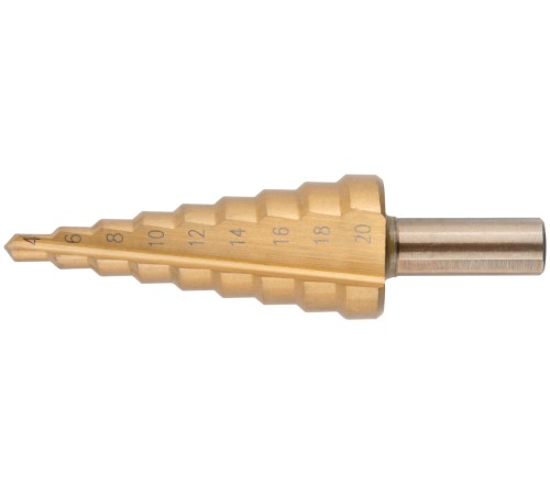 Сверло ступенчатое HSS по металлу, 9 ступеней, 4-20 мм MOS Сверло ступенчатое HSS по металлу, 9 ступеней, 4-20 мм MOS
