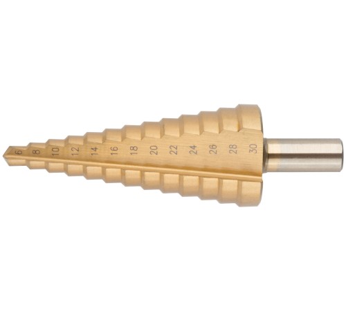 Сверло ступенчатое HSS по металлу, 13 ступеней, 6-30 мм MOS Сверло ступенчатое HSS по металлу, 13 ступеней, 6-30 мм MOS