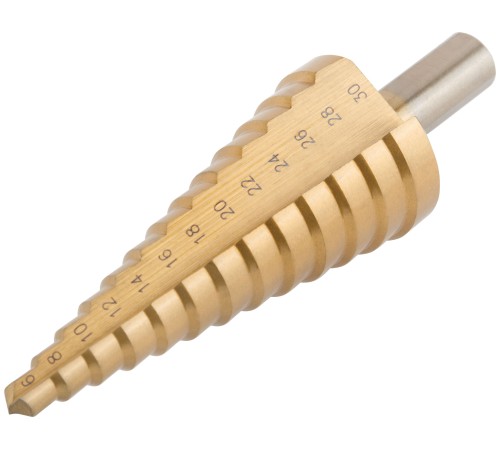 Сверло ступенчатое HSS по металлу, 13 ступеней, 6-30 мм MOS Сверло ступенчатое HSS по металлу, 13 ступеней, 6-30 мм MOS