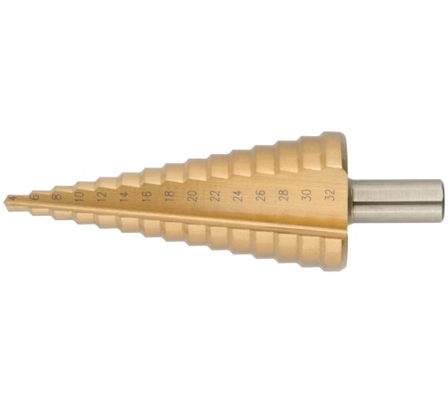 Сверло ступенчатое HSS по металлу, 15 ступеней, 4-32 мм MOS Сверло ступенчатое HSS по металлу, 15 ступеней, 4-32 мм MOS