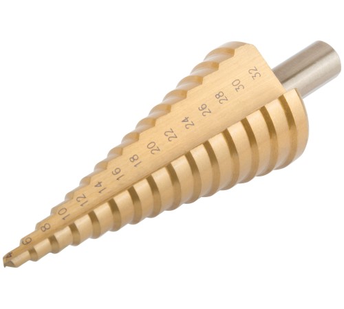 Сверло ступенчатое HSS по металлу, 15 ступеней, 4-32 мм MOS Сверло ступенчатое HSS по металлу, 15 ступеней, 4-32 мм MOS