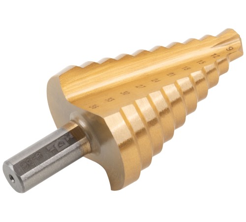 Сверло ступенчатое HSS по металлу, 10 ступеней 9-12-15-18-21-24-27-30-33-36 мм MOS Сверло ступенчатое HSS по металлу, 10 ступеней 9-12-15-18-21-24-27-30-33-36 мм MOS