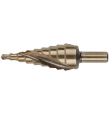 Сверло ступенчатое HSS Co5% ( Р6М5К5 ) по металлу, спиральный профиль, 9 ступеней, 4-20 мм FIT HQ Сверло ступенчатое HSS Co5% ( Р6М5К5 ) по металлу, спиральный профиль, 9 ступеней, 4-20 мм FIT HQ