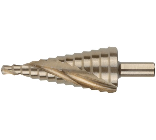 Сверло ступенчатое HSS Co5% ( Р6М5К5 ) по металлу, спиральный профиль, 13 ступеней, 6-30 мм FIT HQ Сверло ступенчатое HSS Co5% ( Р6М5К5 ) по металлу, спиральный профиль, 13 ступеней, 6-30 мм FIT HQ
