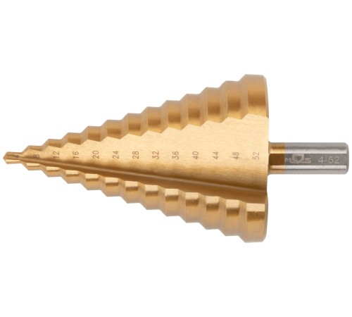 Сверло ступенчатое HSS по металлу, 13 ступеней 4-8-12-16-20-24-28-32-36-40-44-48-52 мм MOS Сверло ступенчатое HSS по металлу, 13 ступеней 4-8-12-16-20-24-28-32-36-40-44-48-52 мм MOS