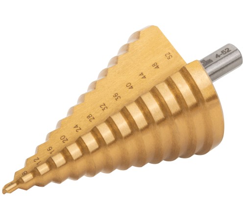 Сверло ступенчатое HSS по металлу, 13 ступеней 4-8-12-16-20-24-28-32-36-40-44-48-52 мм MOS Сверло ступенчатое HSS по металлу, 13 ступеней 4-8-12-16-20-24-28-32-36-40-44-48-52 мм MOS