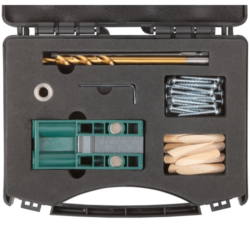 Кондуктор для глухих отверстий с ограничителем глубины двойной, пластиковый кейс FIT IT