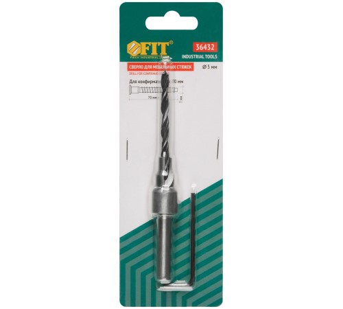 Сверло с зенкером для мебельных стяжек 5 мм/зенкер 9,5 мм (для стяжки 7х70) FIT IT Сверло с зенкером для мебельных стяжек 5 мм/зенкер 9,5 мм (для стяжки 7х70) FIT IT