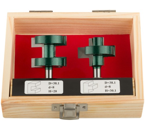 Фрезы по дереву пазо-шиповые, набор 2 шт., деревянный бокс, DxH=38,1х28/30,1 мм FIT IT Фрезы по дереву пазо-шиповые, набор 2 шт., деревянный бокс, DxH=38,1х28/30,1 мм FIT IT