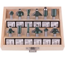 Фрезы по дереву кромочные, набор 12 шт., деревянный бокс, хвостовик 8 мм FIT IT