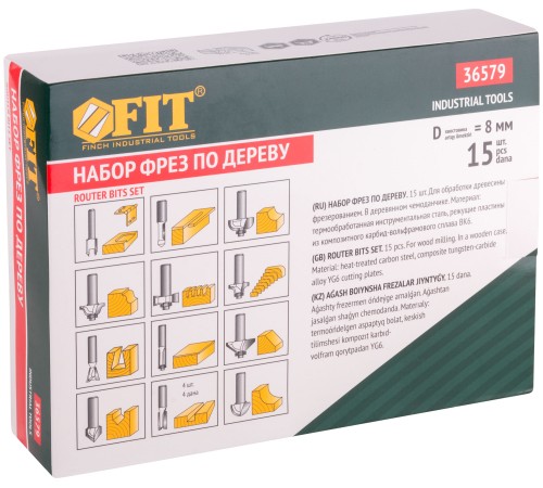 Фрезы по дереву кромочные, набор 15 шт., деревянный бокс, хвостовик 8 мм FIT IT Фрезы по дереву кромочные, набор 15 шт., деревянный бокс, хвостовик 8 мм FIT IT
