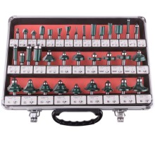 Фрезы по дереву кромочные, набор 35 шт., алюминиевый кейс, хвостовик 8 мм FIT IT