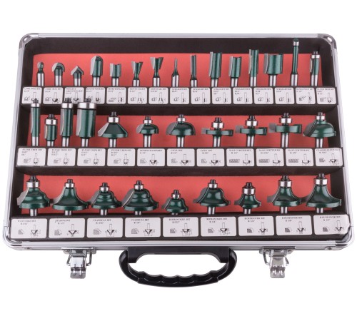 Фрезы по дереву кромочные, набор 35 шт., алюминиевый кейс, хвостовик 8 мм FIT IT Фрезы по дереву кромочные, набор 35 шт., алюминиевый кейс, хвостовик 8 мм FIT IT