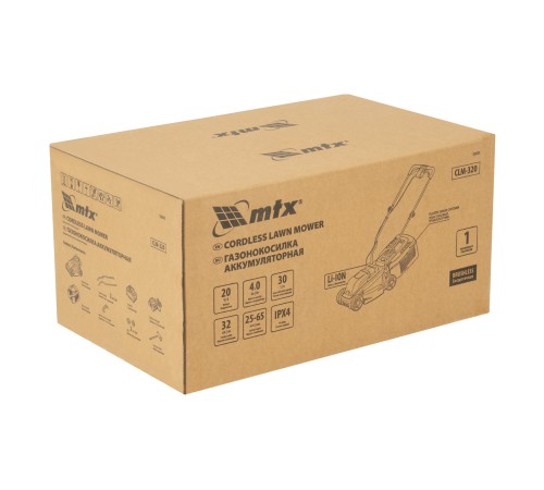 Газонокосилка аккумуляторная бесщеточная CLM-320, 320 мм, травосб. 30 л, Li-Ion, 20 В MTX