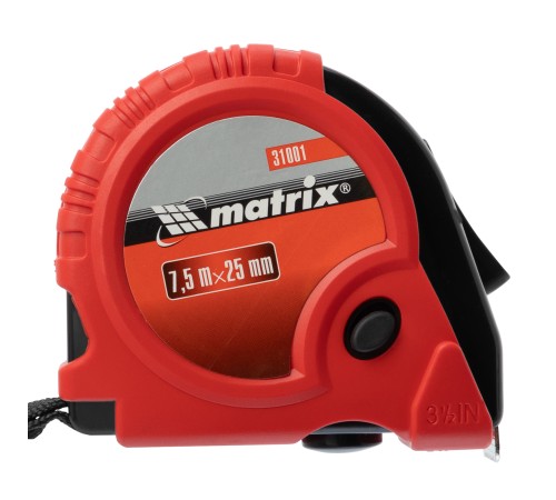 Рулетка Rubber,7,5 м х 25 мм,обрезиненный корпус Matrix