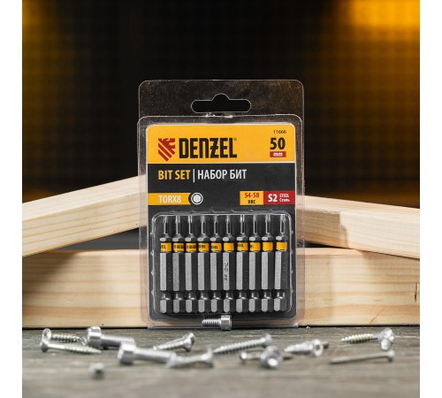 Бита TX 8х50, сталь S2, шестигранный профиль, 10 шт. Е 6,3 Denzel