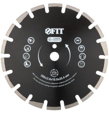 Диск отрезной алмазный cегментный (сухая и влажная резка), для асфальта, асфальтобетона, кирпича  300х3,0х10х25,4 мм FIT HQ