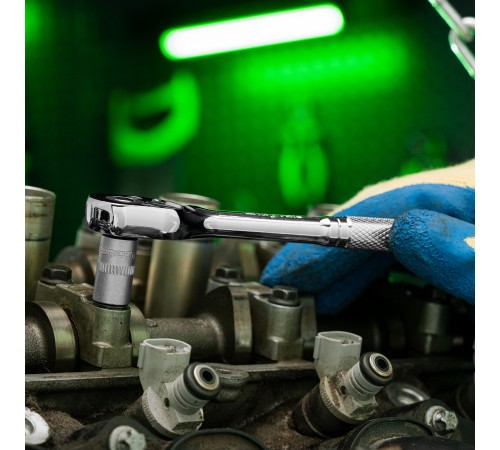 Ключ-трещотка 1/4", 45 зубьев, цельнометаллический, с быстрым сбросом, CrV, хром Сибртех