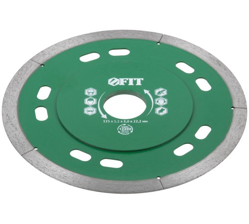 Диск отрезной алмазный сплошной (сухая и влажная резка), для кафеля и керамогранита, 125х1,1х8,0х22,2 мм FIT IT
