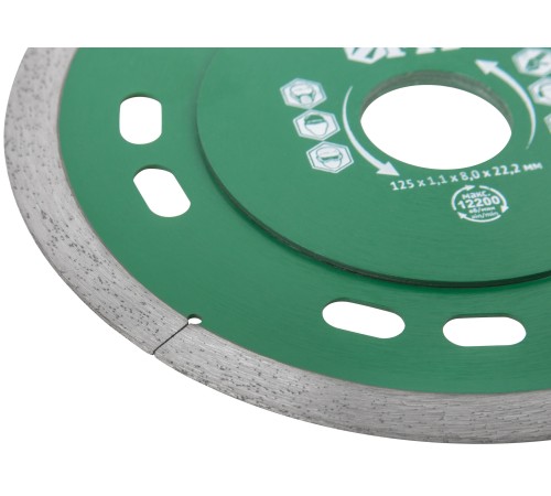 Диск отрезной алмазный сплошной (сухая и влажная резка), для кафеля и керамогранита, 125х1,1х8,0х22,2 мм FIT IT