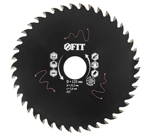 Диск пильный по дереву, посадочный диаметр 22,2 мм, 42 зуба с карбидными вставками, 125 мм FIT IT