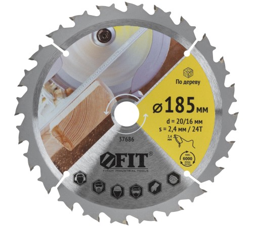 Диск пильный для циркулярных пил по дереву, спец. форма зуба 185 х 20/16 х 24Т FIT IT