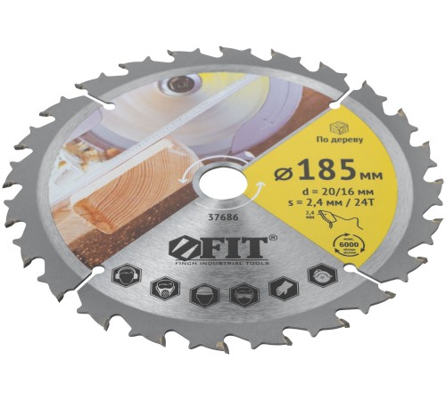 Диск пильный для циркулярных пил по дереву, спец. форма зуба 185 х 20/16 х 24Т FIT IT