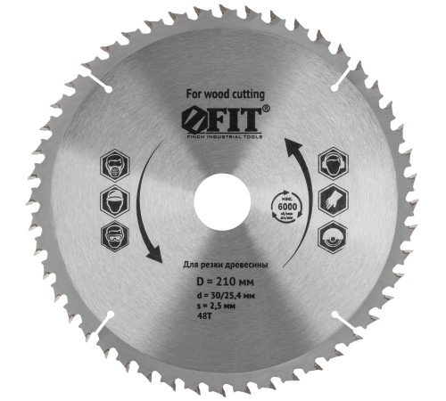Диск пильный для циркулярных пил по дереву, спец. форма зуба 210 х 30/25,4 х 48Т FIT IT