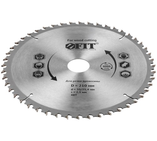 Диск пильный для циркулярных пил по дереву, спец. форма зуба 210 х 30/25,4 х 48Т FIT IT