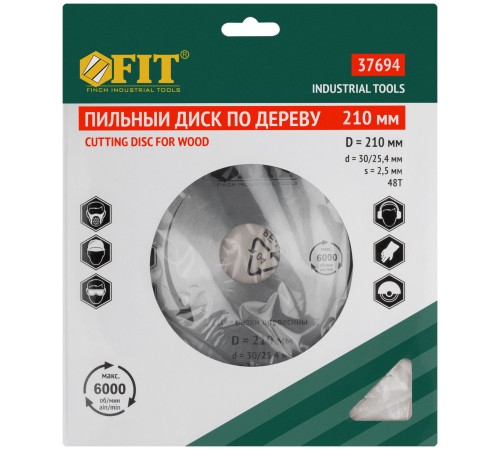 Диск пильный для циркулярных пил по дереву, спец. форма зуба 210 х 30/25,4 х 48Т FIT IT